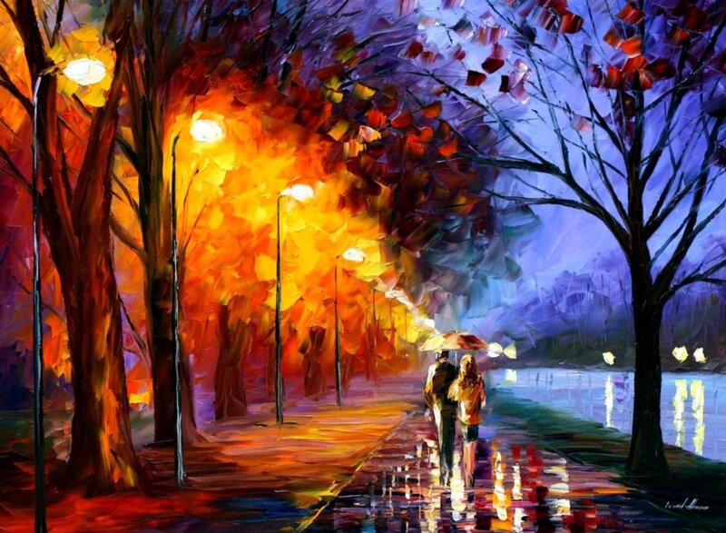 Couple walking in autumn park