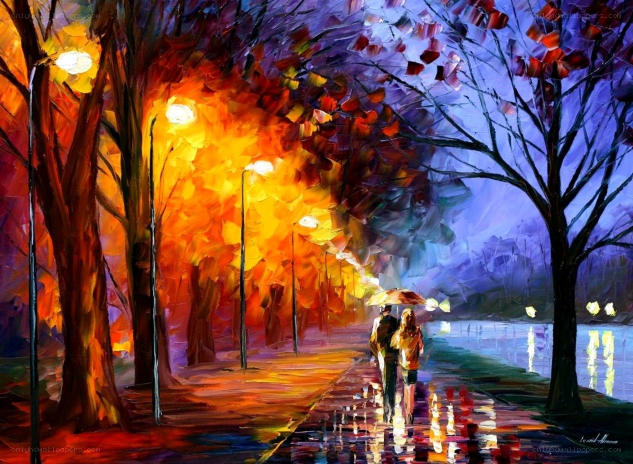 Couple walking in autumn park