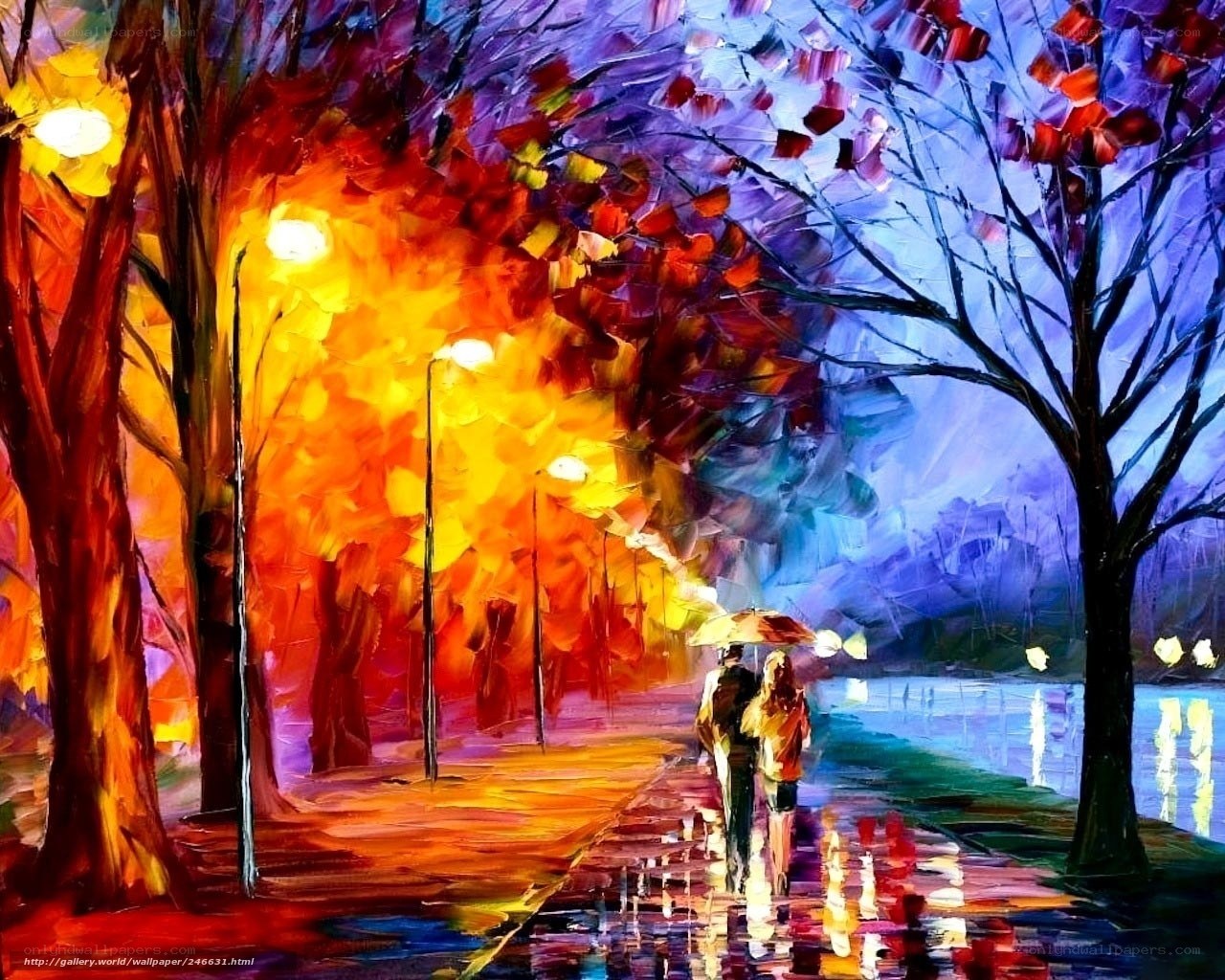 Couple walking in autumn rain