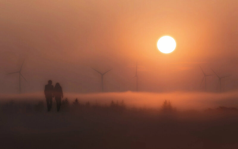 Couple Walking in Fog