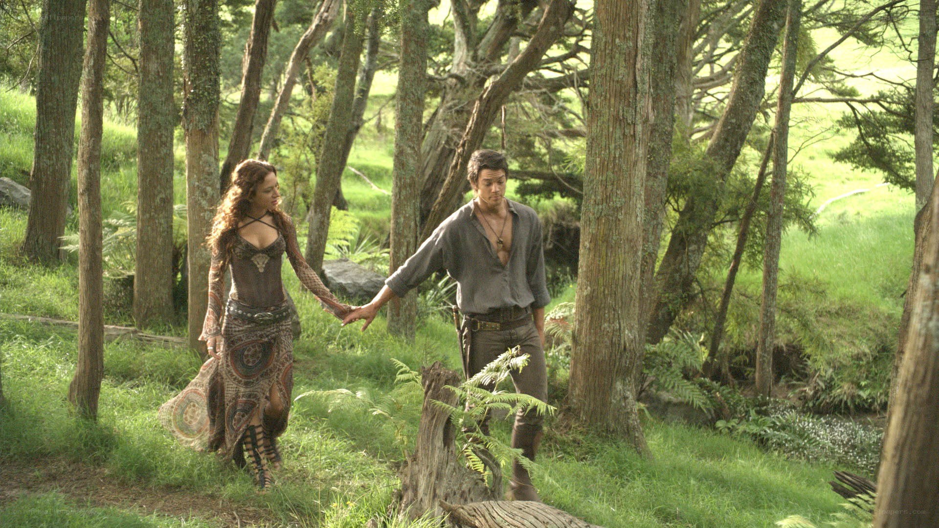 couple walking in forest