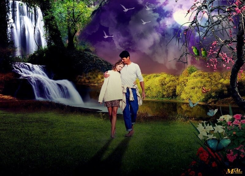 Couple Walking in Garden — Green, Serene
