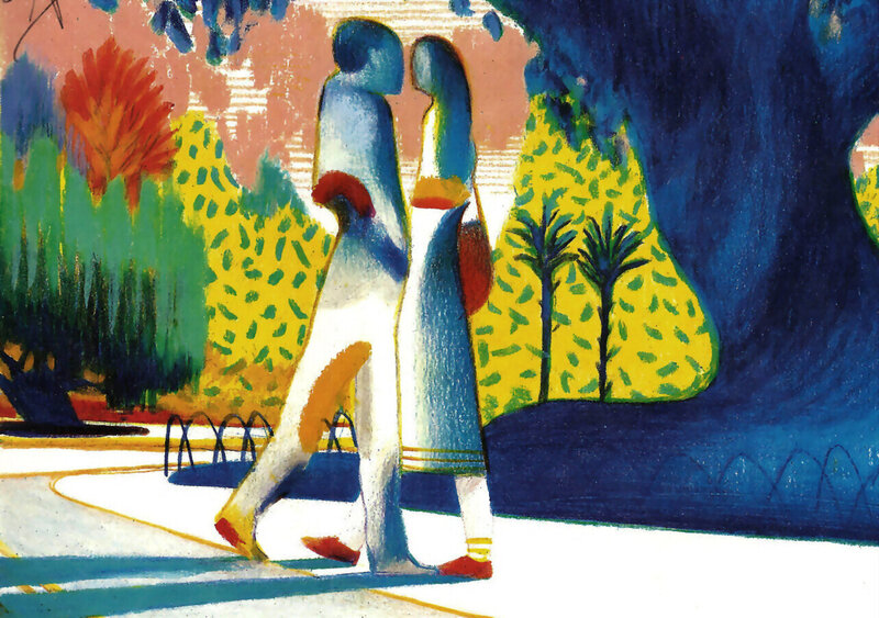 Couple Walking in Park — Blue