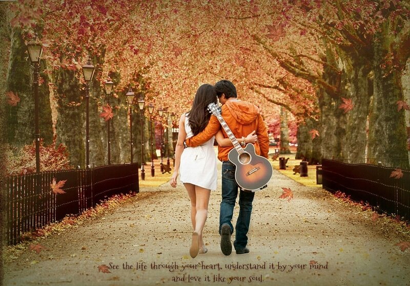 Couple Walking in Park — Orange, Romantic
