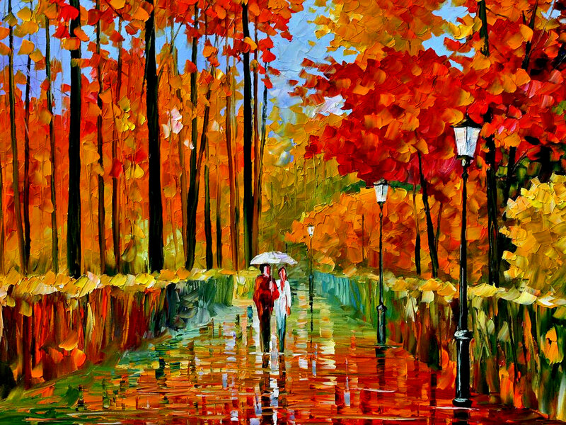 Couple Walking in Park — Red, Serene