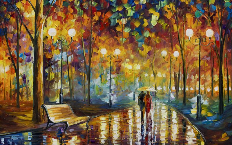 Couple Walking in Park — Yellow, Serene