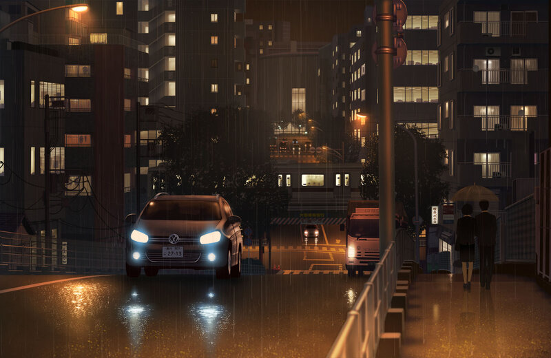 Couple Walking in Rain — Black