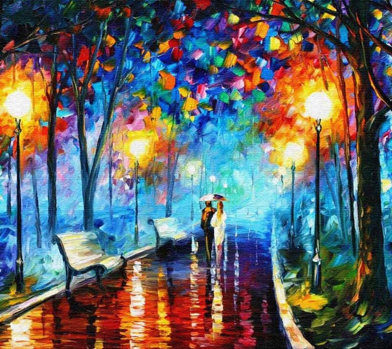 Couple Walking in Rain — Blue