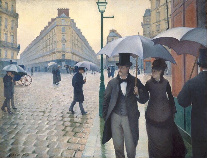 Couple Walking in Rain — Gray, Damp