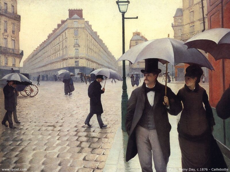 Couple Walking in Rain — Gray