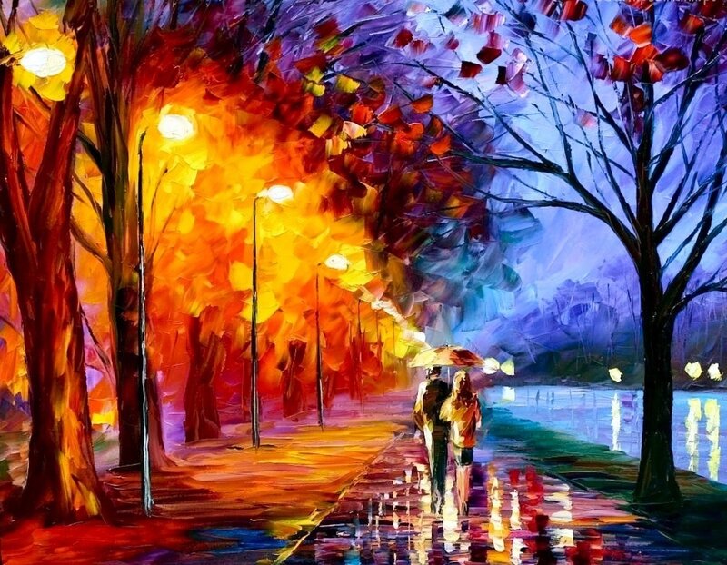 Couple Walking in Rain — Orange