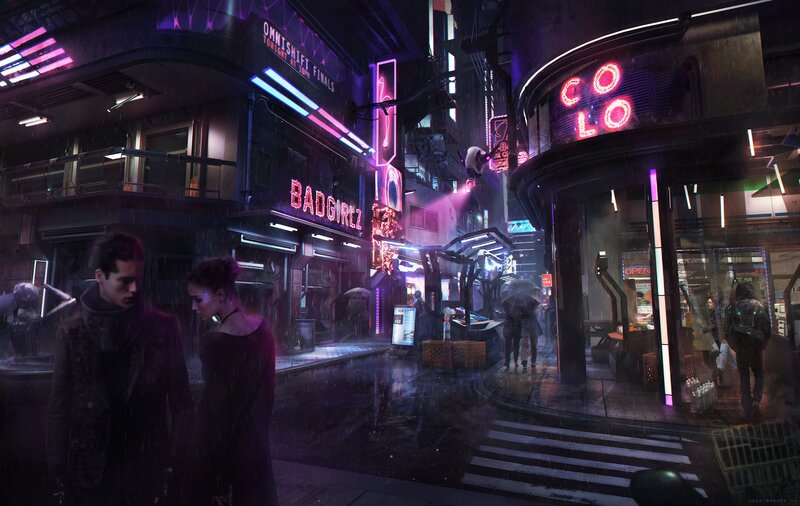 Couple Walking in Rain — Purple