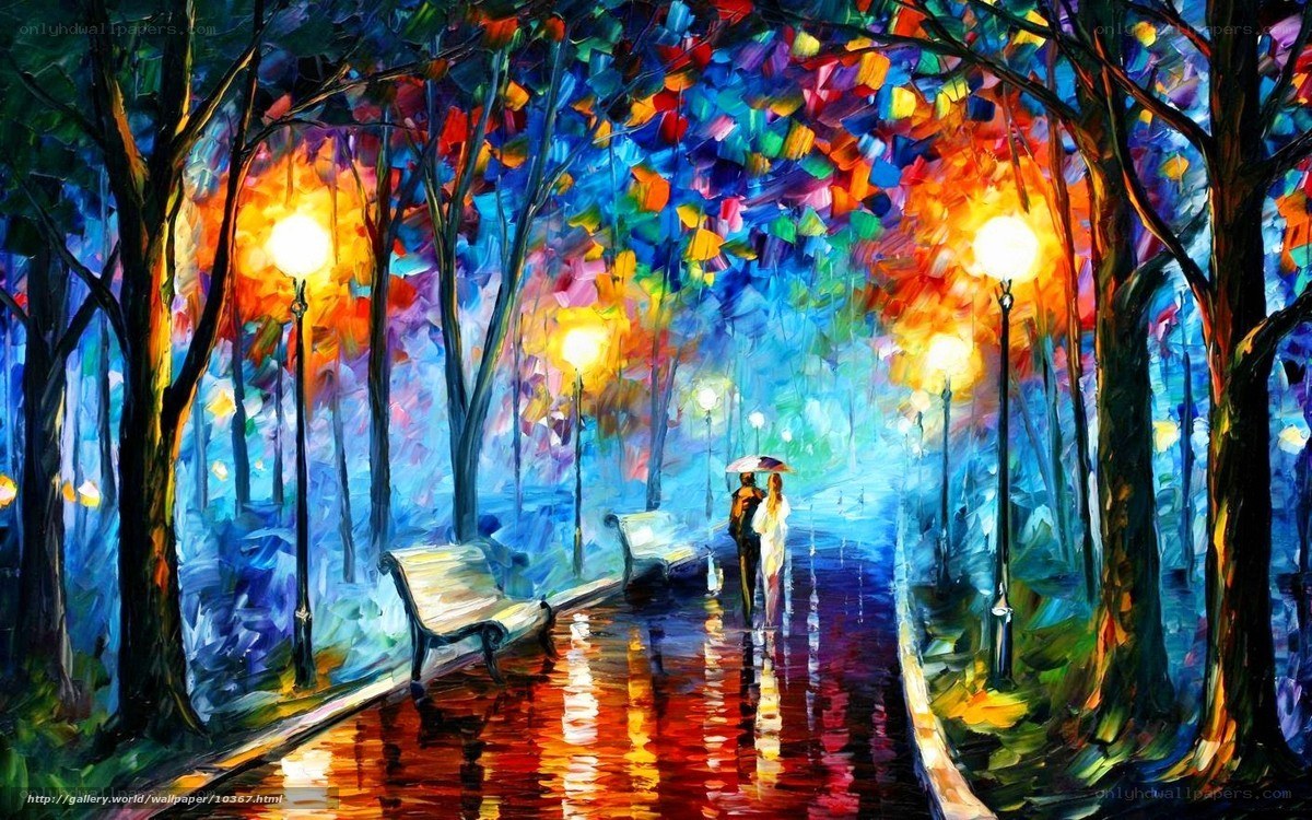Couple walking in rainy park