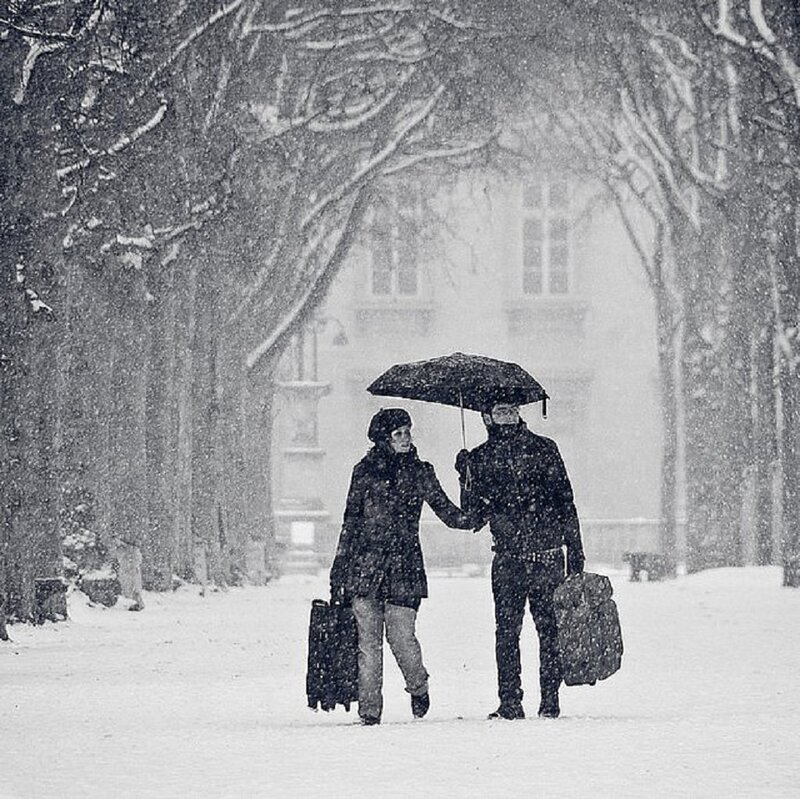 Couple Walking in Snow — Black