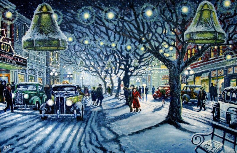Couple Walking in Snow — Blue, Festive, Night