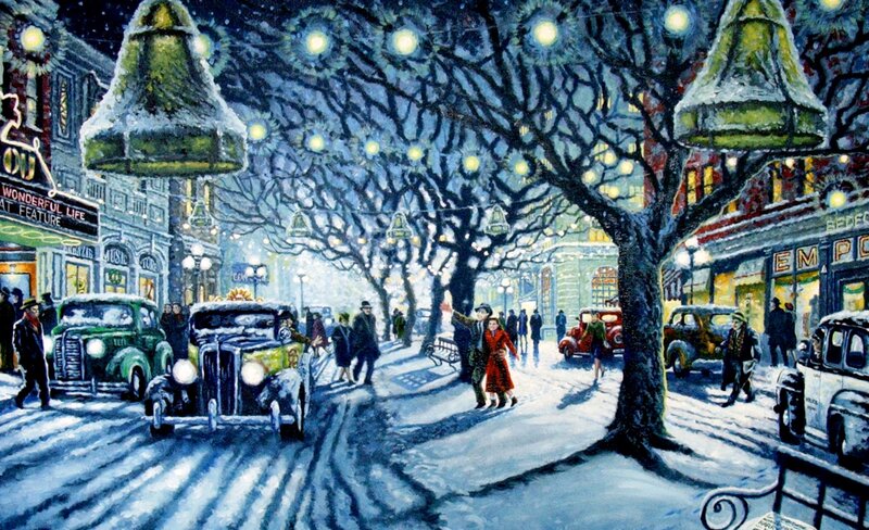 Couple Walking in Snow — Blue, Festive