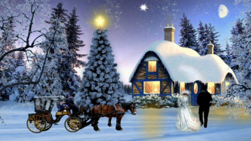 Couple Walking in Snow — Blue, Serene, Night