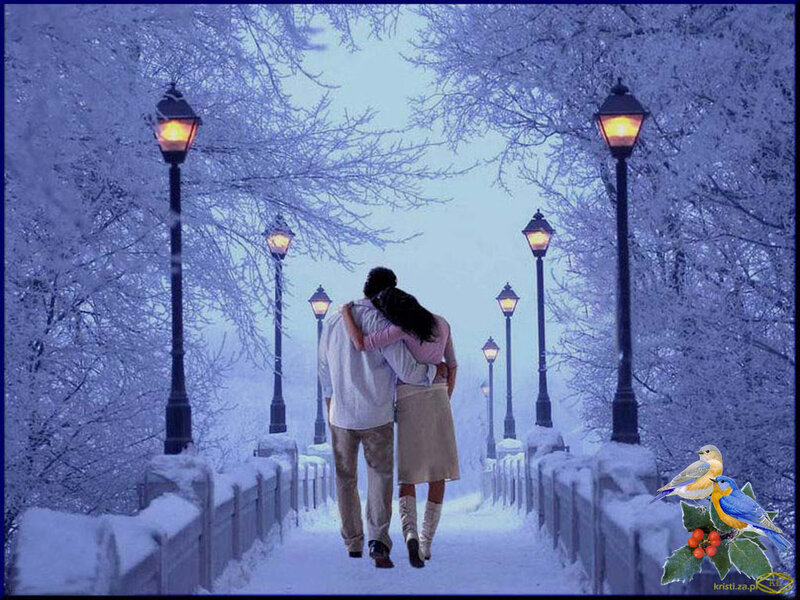 Couple Walking in Snow — Blue, Serene, Winter