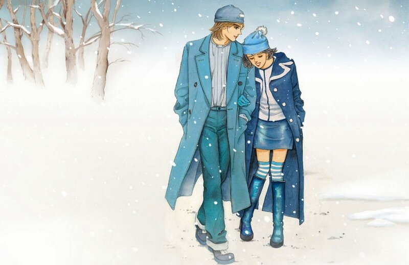 Couple Walking in Snow — Blue