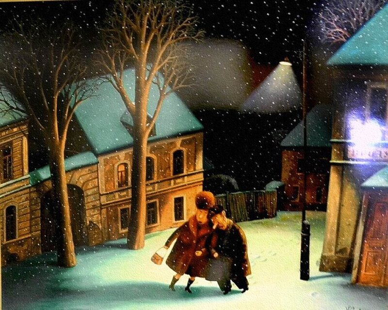 Couple Walking in Snow — Brown