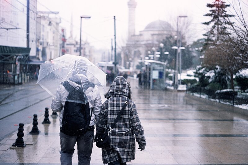 Couple Walking in Snow — Gray, Cold