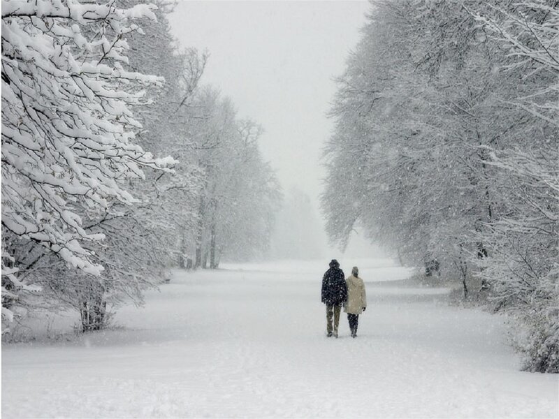 Couple Walking in Snow — White, Cold