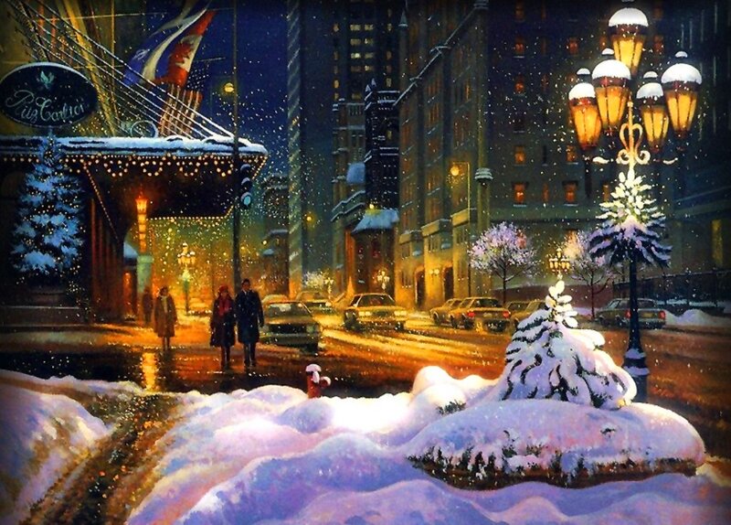 Couple Walking in Snow — White, Festive, Night