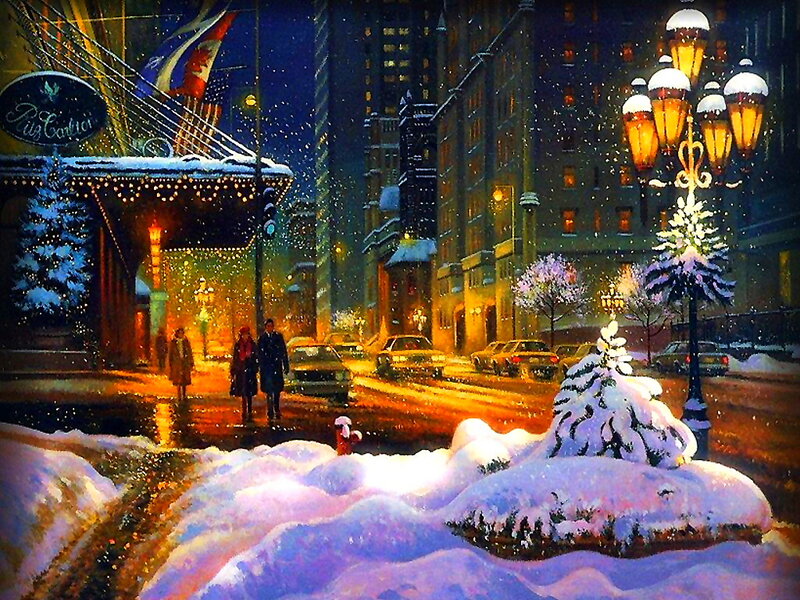 Couple Walking in Snow — White, Festive