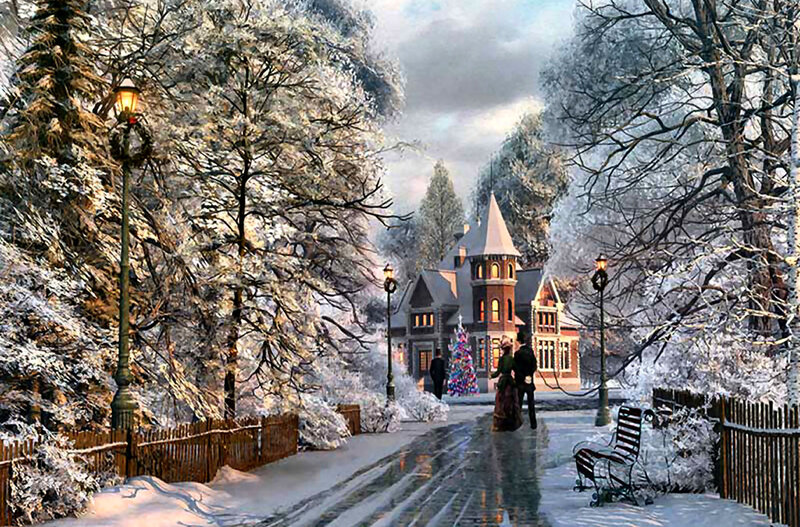 Couple Walking in Snow — White, Peaceful, Winter, Digital Art