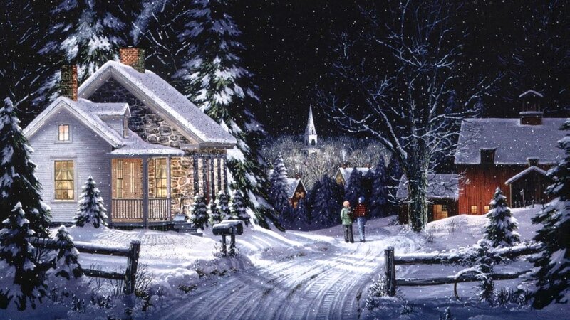 Couple Walking in Snow — White, Serene, Night