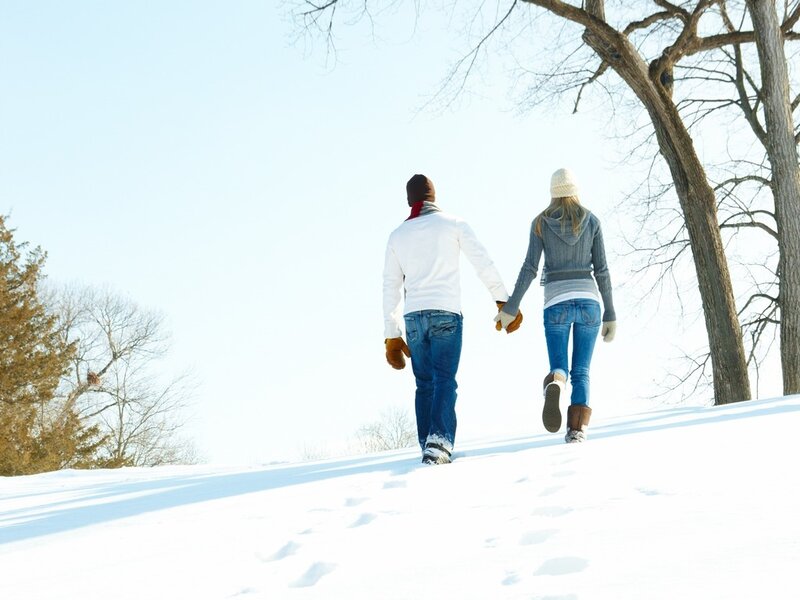 Couple Walking in Snow — White, Serene