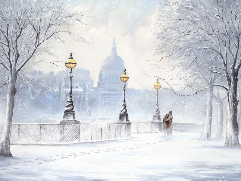 Couple Walking in Snow — White, Serene, Winter
