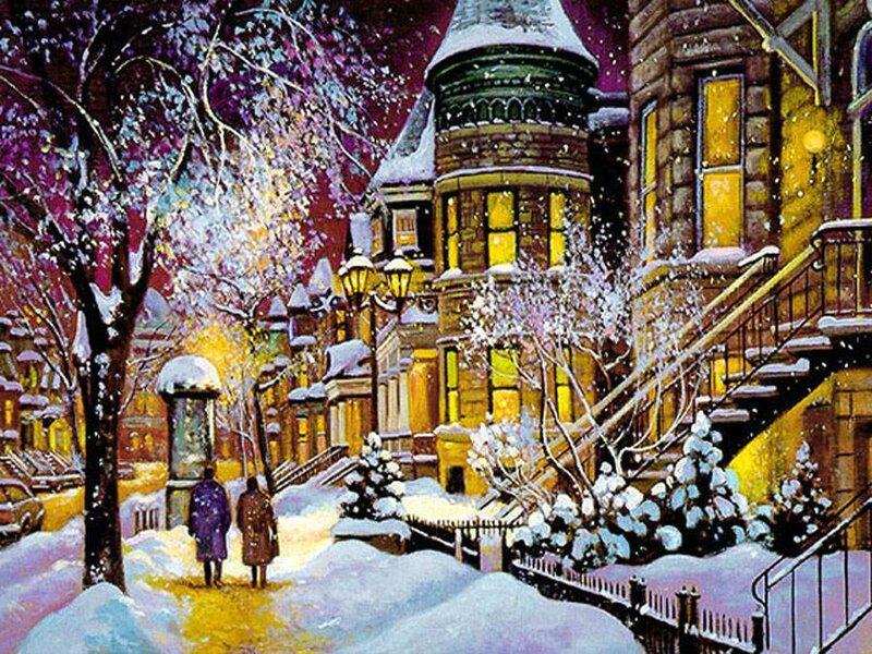 Couple Walking in Snow — Yellow