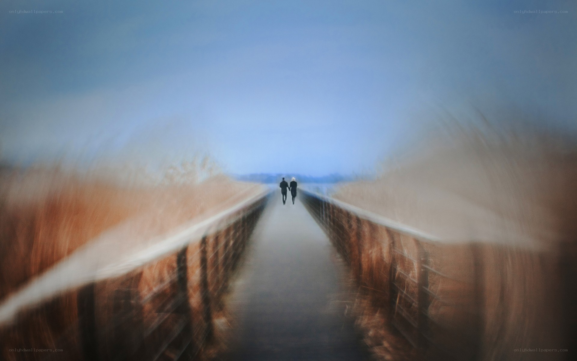 Couple walking on a bridge