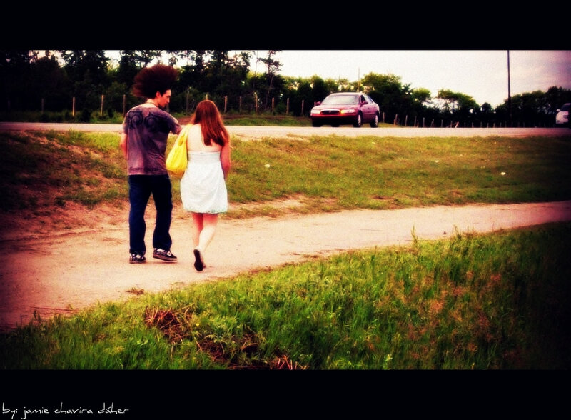 Couple walking on a path