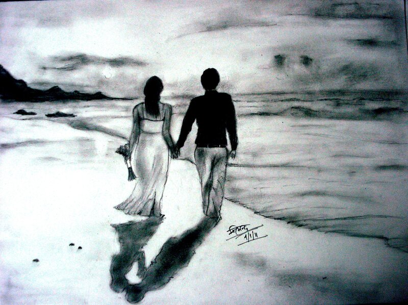 Couple Walking on Beach — Black