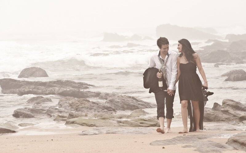 Couple Walking on Beach — Brown, Serene, Photograph