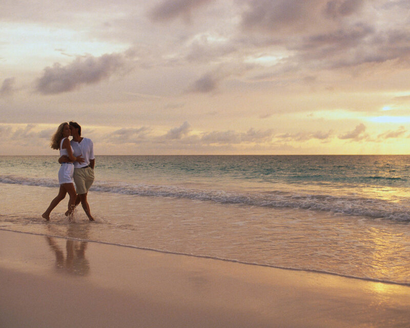 Couple Walking on Beach — Gold, Serene
