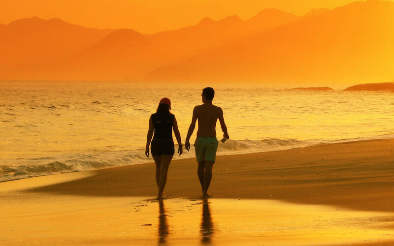 Couple Walking on Beach — Orange