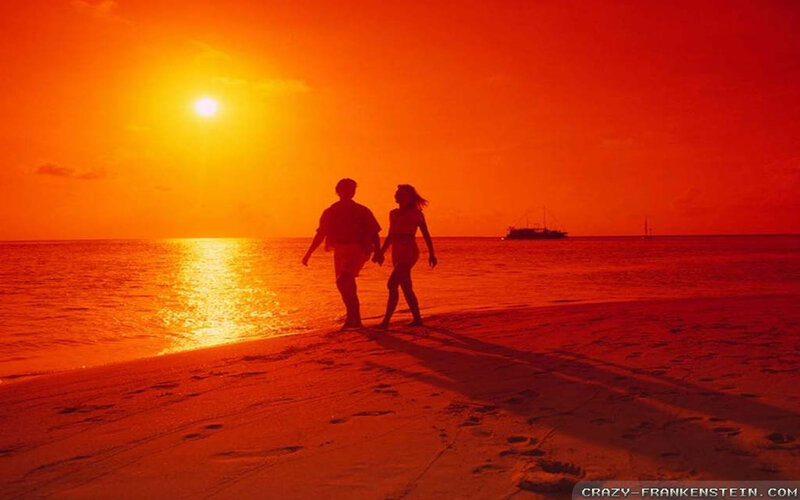 Couple Walking on Beach — Red