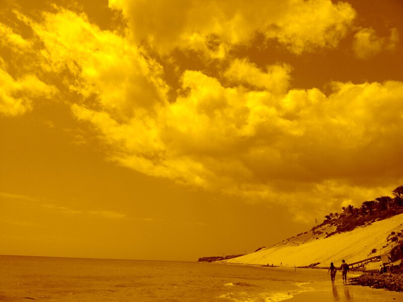 Couple Walking on Beach — Yellow