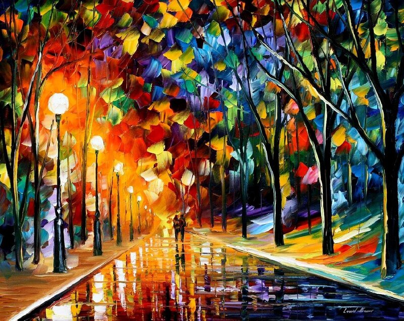 Couple Walking on Path — Orange, Vibrant
