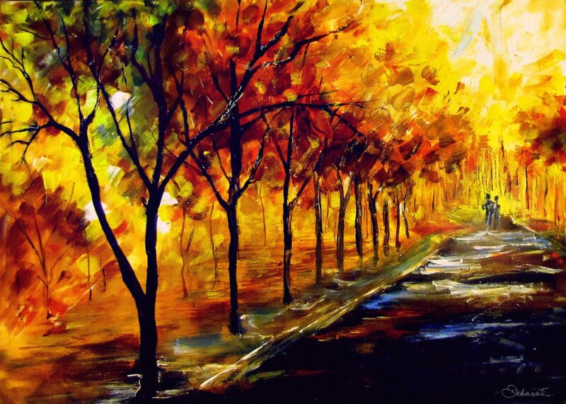 Couple Walking on Path — Yellow, Serene