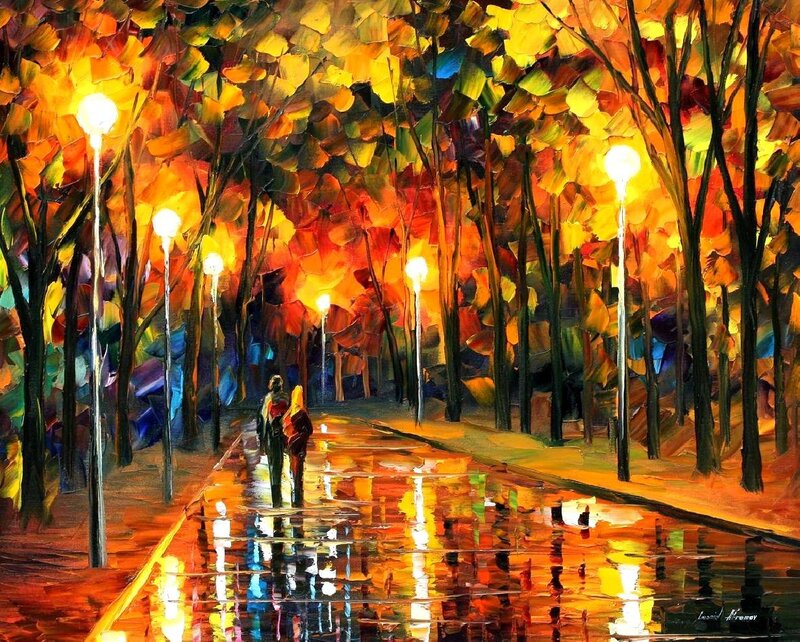 Couple Walking on Path — Yellow, Warm