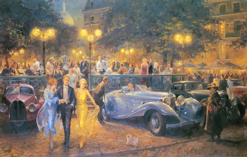 Couple Walking on Street — Blue, Lively, Night