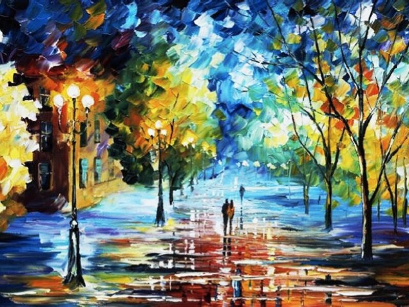 Couple Walking on Street — Blue, Serene