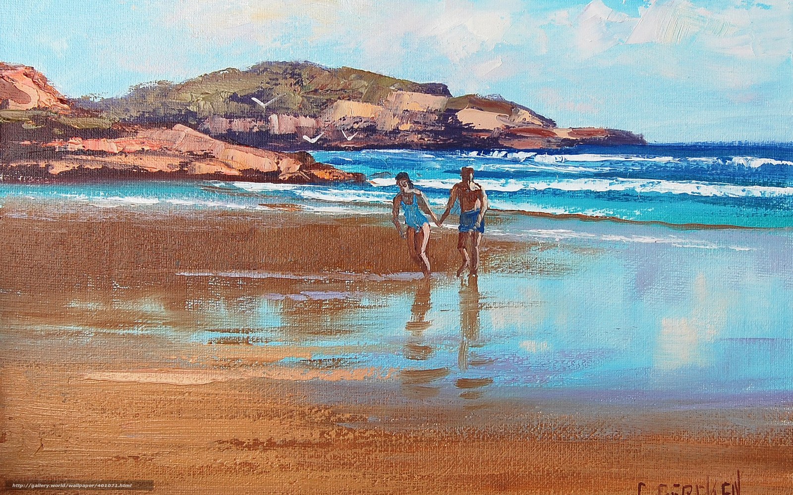 Couple walking on the beach