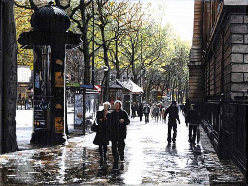 Couple Walking on Wet Street