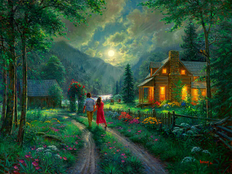 Couple Walking to Cabin