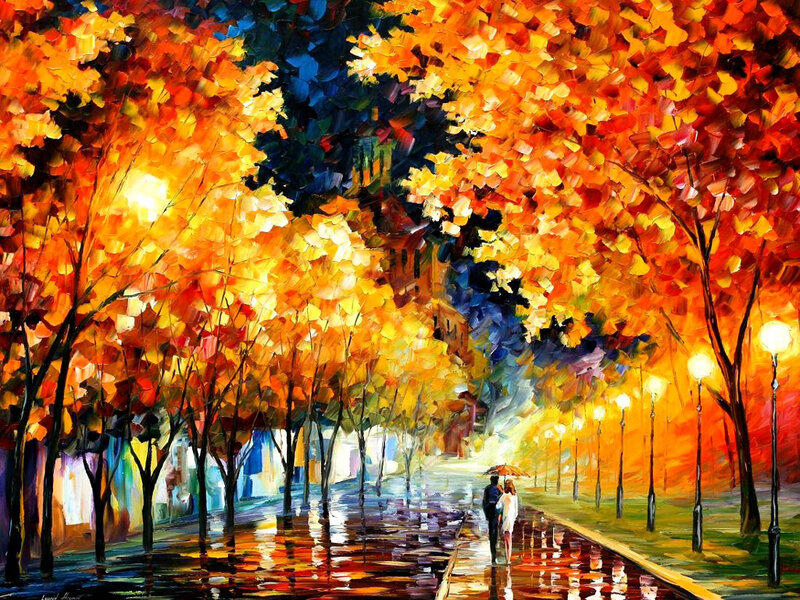 Couple Walking under Trees — Orange